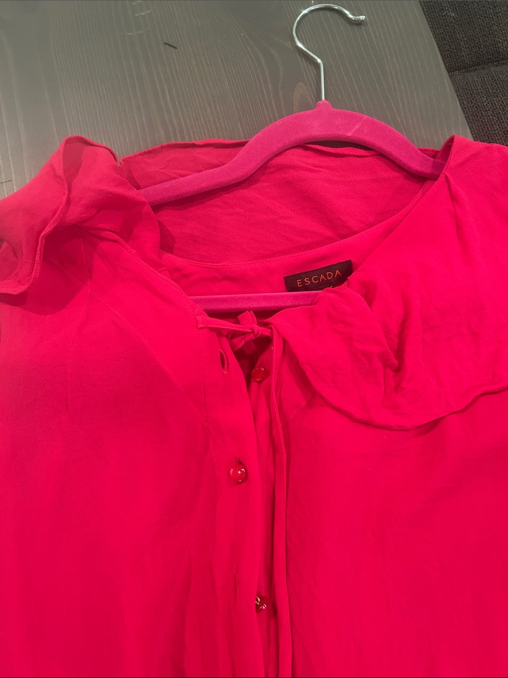 Escada Hot Pink Silk-Blend Tie Neck Blouse